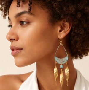 Rustic Large Statement Chandelier Turquoise Earrings